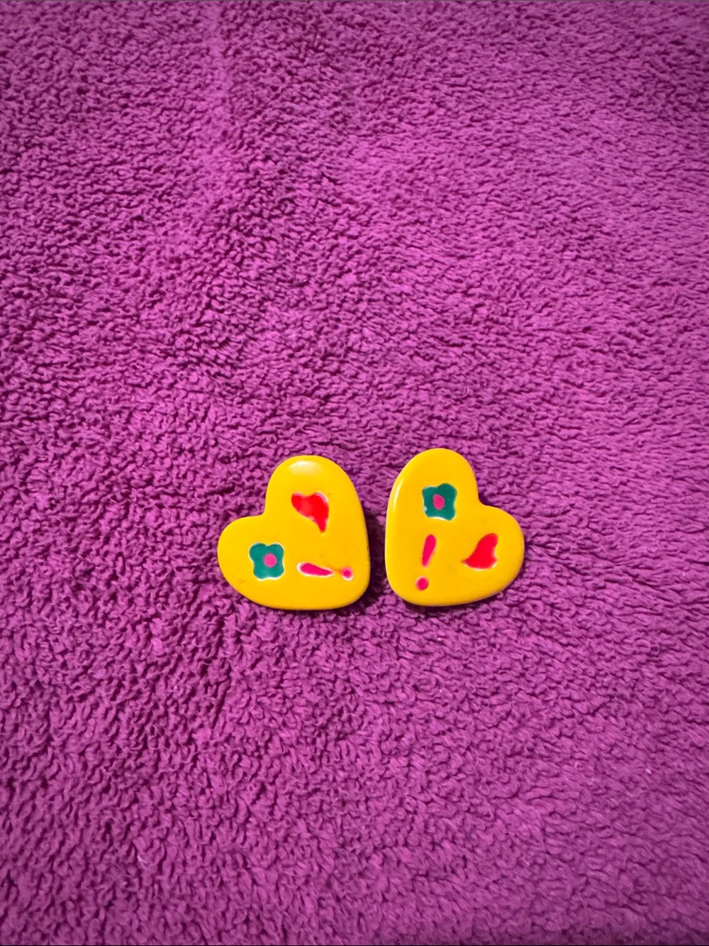 Yellow Heart Earrings with Flower Accent